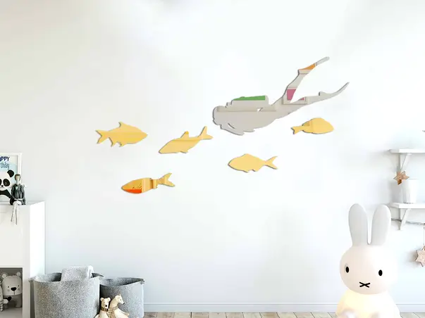 Set 6 oglinda acrilica aurie argintie scafandru si pesti simulare 2