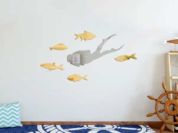 Set 6 oglinda acrilica aurie argintie scafandru si pesti simulare 3