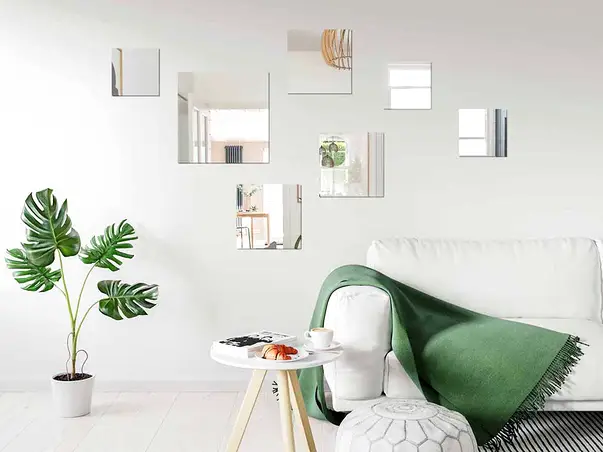 Set 7 oglinzi acrilice de perete patrate argintii simulare 2