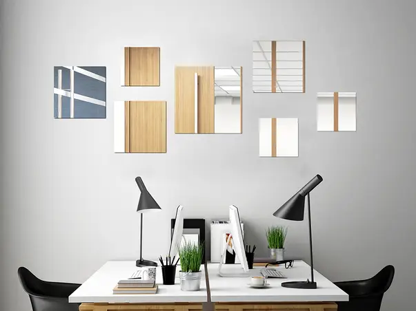 Set 7 oglinzi acrilice de perete patrate argintii simulare 4