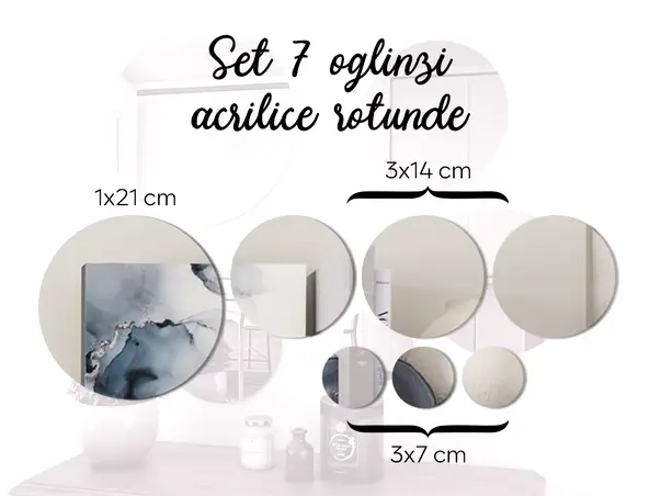 Set 7 oglinzi acrilice rotunde pentru perete simulare 5
