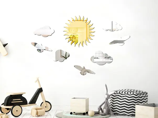 Set 8 oglinda acrilica aurie argintie soare si nori simulare 1