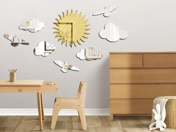 Set 8 oglinda acrilica aurie argintie soare si nori simulare 3