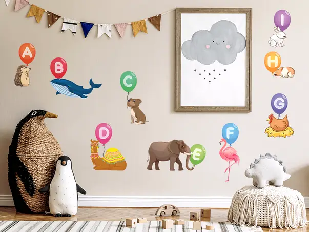 Set stickere educative model alfabet animalute cu baloane 4