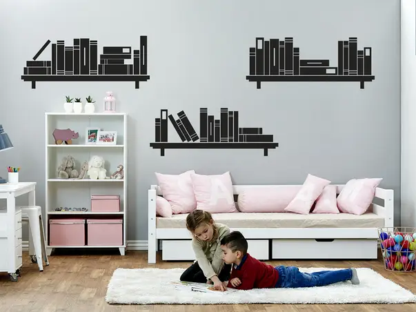 Set stickere tip rafturi cu carti pentru camera copiilor racleta inclusa s1