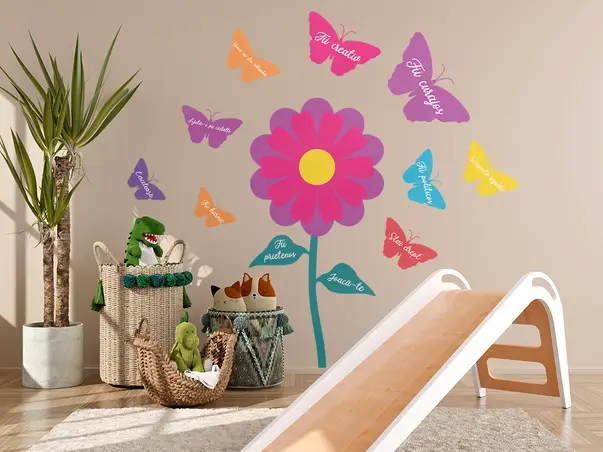 Sticker educativ pentru copii model floare cu fluturi color v4