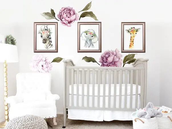 Sticker tablouri animale cu flori simulare 2