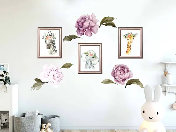 Sticker tablouri animale cu flori simulare 3