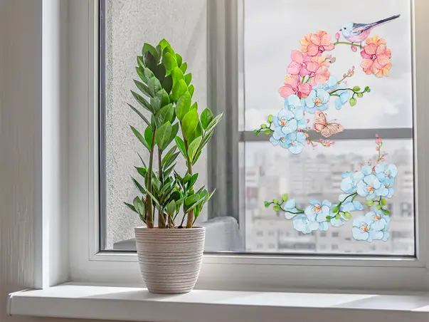 Stickere geam model floral pasare 1