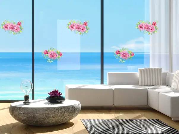 Stickere geam model floral roz verde 1