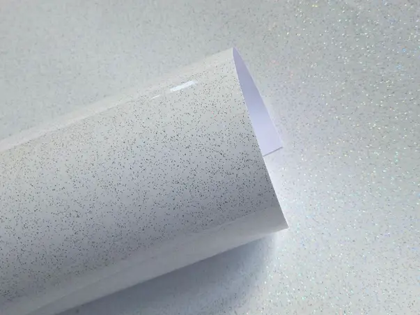 autocolant alb lucios cu insertii glitter