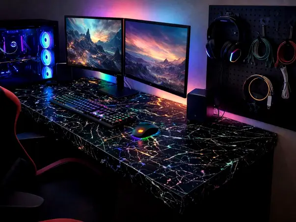 autocolant blat marmura neagra cu reflexii colorate