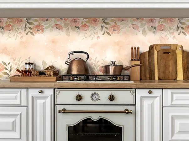 autocolant bucatarie model piatra cu flori oranj bej v2