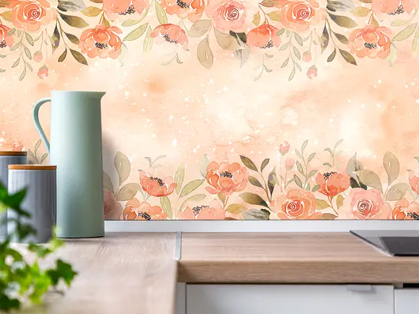 autocolant bucatarie model piatra cu flori oranj bej v3