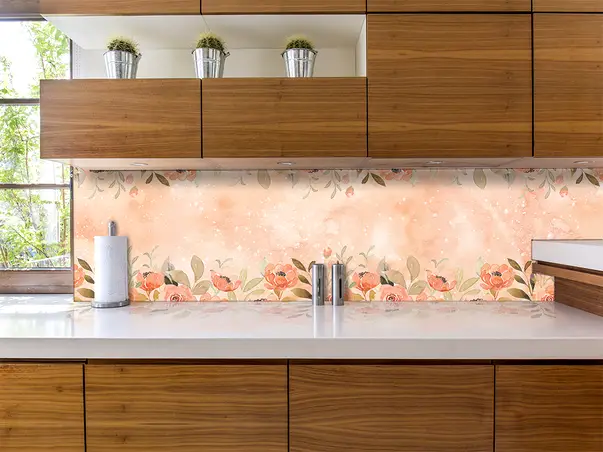 autocolant bucatarie model piatra cu flori oranj bej v4