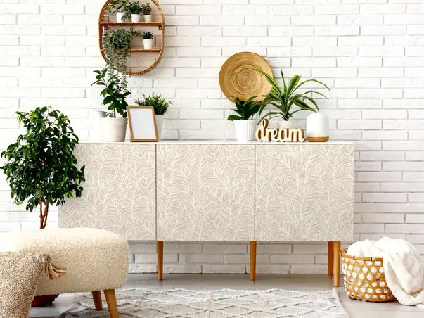 autocolant crem cu model frunze albe