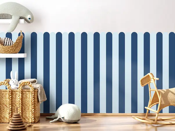 autocolant de perete in doua culori pentru camera copiilor model dungi albastre folina s02