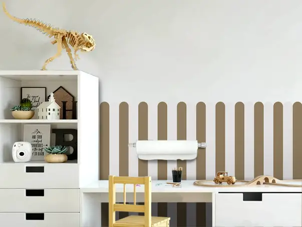 autocolant de perete in doua culori pentru camera copiilor model dungi maro bej folina s03