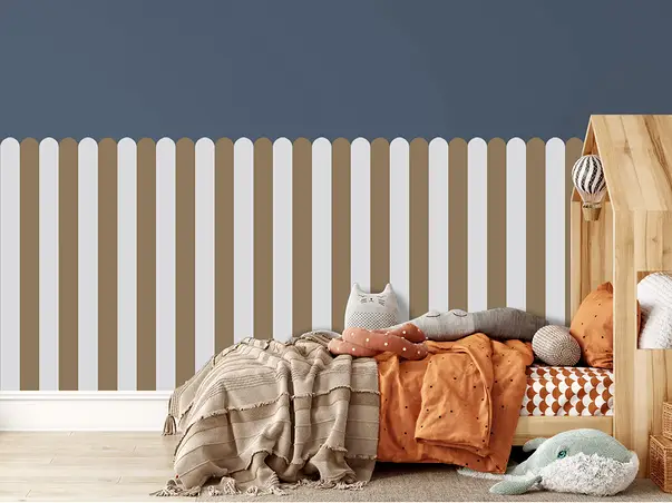 autocolant de perete in doua culori pentru camera copiilor model dungi maro bej folina s05