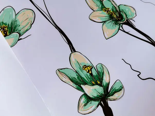 autocolant decorativ alb cu flori verzi