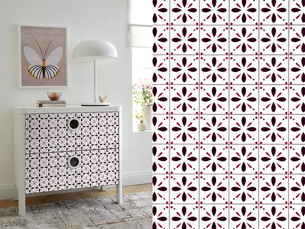 autocolant decorativ alb cu model maro si visiniu