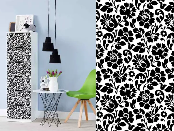 autocolant decorativ alb flori negre