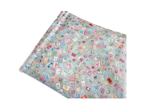 autocolant decorativ gri cu model timbre colorate