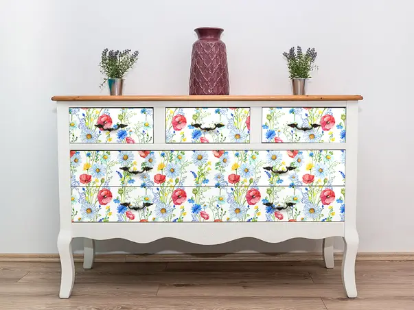 autocolant decorativ mobila model floral alb 2