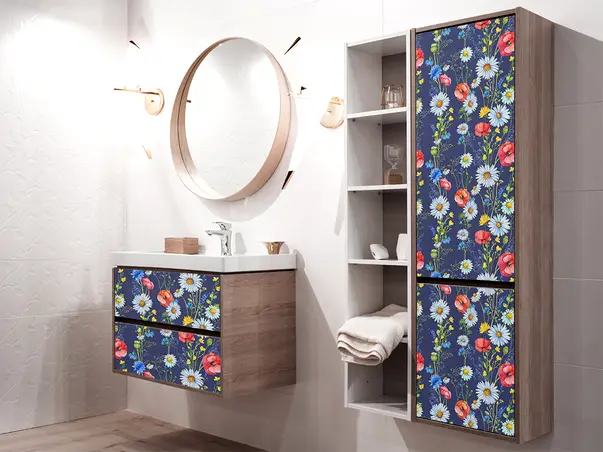 autocolant decorativ mobila model floral albastru 1