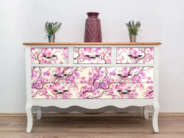 autocolant decorativ mobila model floral oriental roz 2