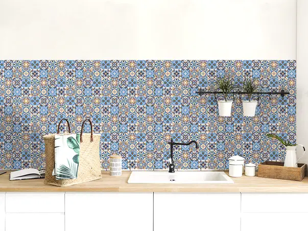 autocolant faianta decorativa karin folina albastru mozaic arabesc rola 67x200cm s0