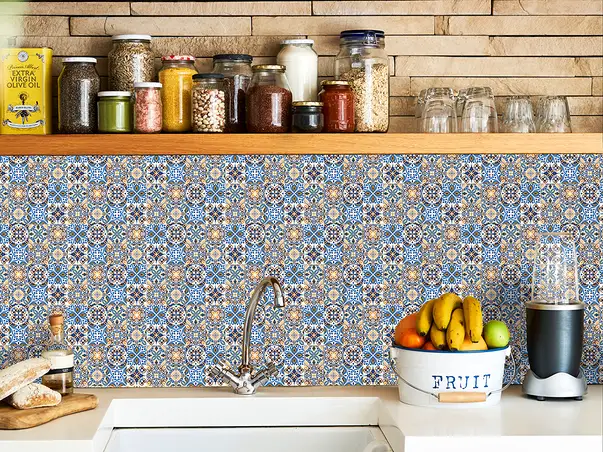 autocolant faianta decorativa karin folina albastru mozaic arabesc rola 67x200cm s2