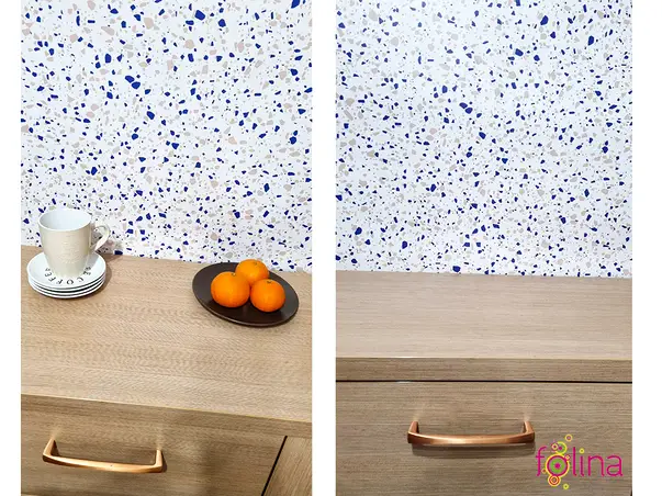 autocolant faianta terrazzo alb albastru bej