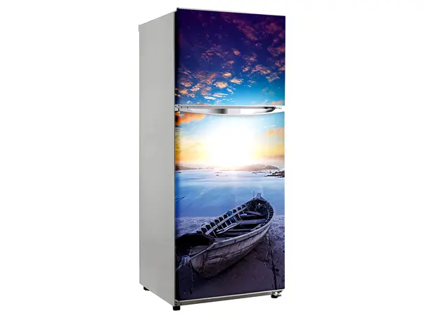 autocolant frigider barca apus