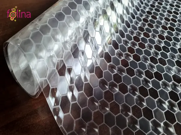 autocolant geam sablare cu hexagoane translucide
