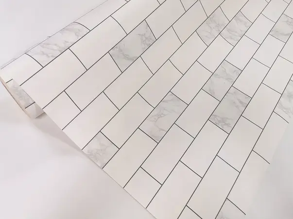 autocolant imitatie faianta alba 100 cm latime