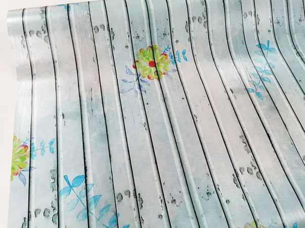 autocolant lemn bleu vintage folina cu motive florale 132 cm latime