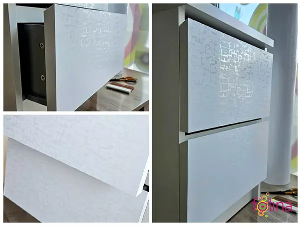 autocolant mobila alb cu model embosat