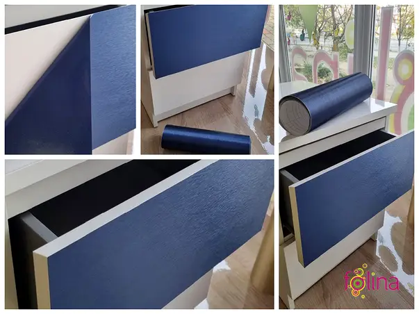 autocolant mobila albastru inchis efect metalic brushed