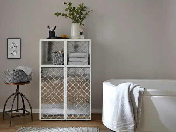 autocolant mobila argintiu cu model geometric alb