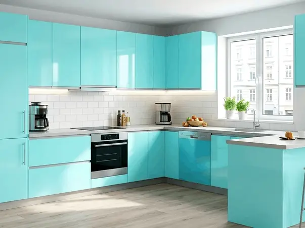 autocolant mobila bucatarie bleu pastel lucios