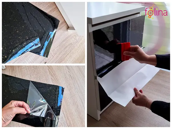 autocolant mobila bucatarie negru cu detalii bej