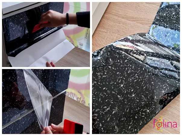 autocolant mobila bucatarie negru lucios cu detalii gri