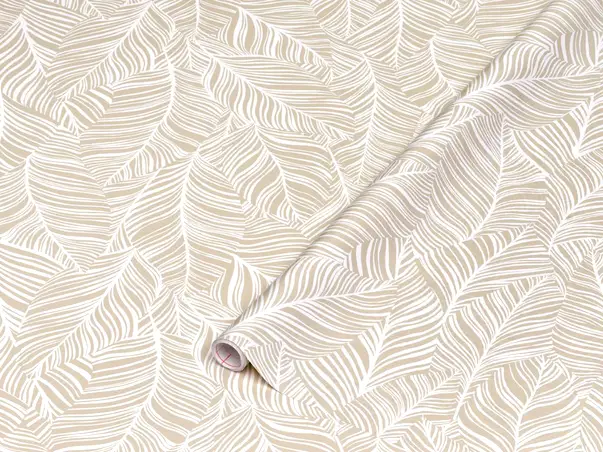 autocolant mobila crem cu model grafic frunze albe