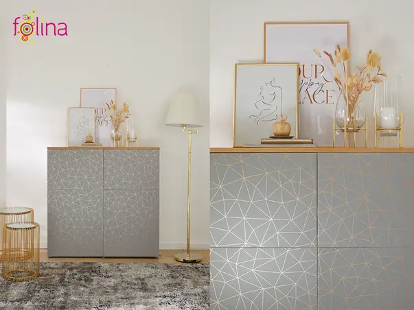 autocolant mobila gri cu linii metalice