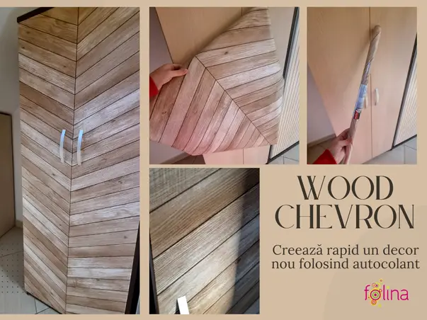 autocolant mobila lemn bej folina chevron bej