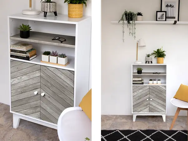 autocolant mobila lemn gri chevron