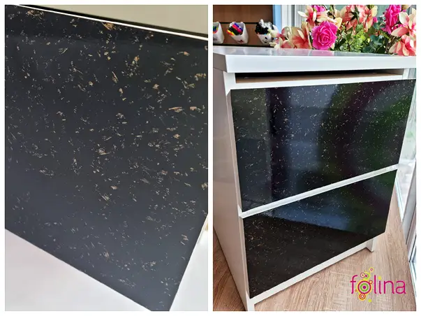 autocolant mobila negru cu detalii bej