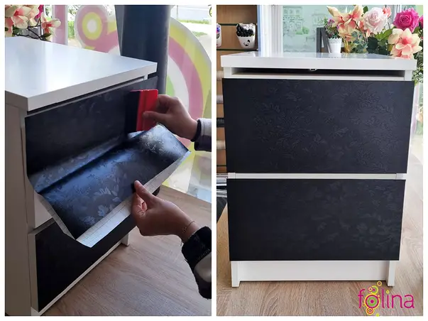 autocolant mobila negru cu model floral embosat