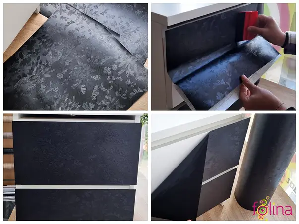 autocolant negru mat cu model floral embosat